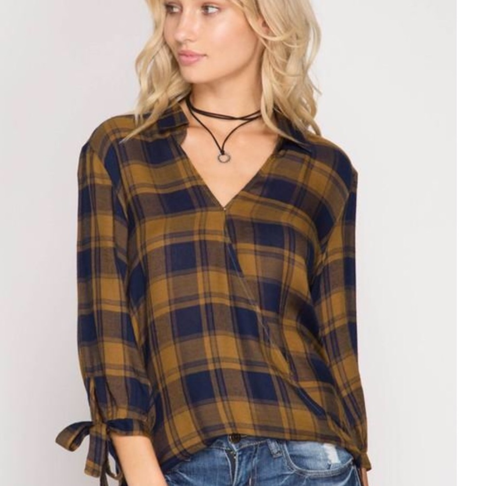 Plaid mustard and blue top!